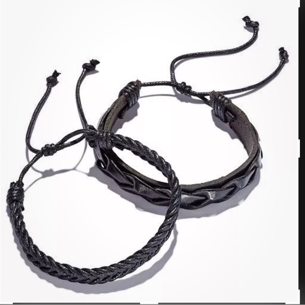 RA Rogue Accessories Braided Leather/Cord 2-Piece Men’s Bracelet Set NWT